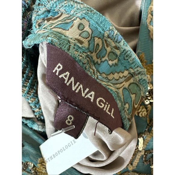 Ranna Gill Anthropologie Dress 8 Boho Paisley Sequin Embroidered Maxi Sleeveless - Picture 11 of 16